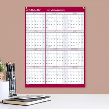 AT-A-GLANCE 2026 Erasable Calendar, Dry Erase Wall Planner, 12" x 16", Small, Vertical-Horizontal, Reversible, Compact (PM330B2826)