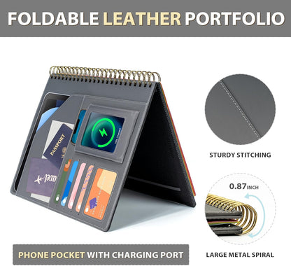 Ospelelf Clipboard with Storage for Women, Leather Padfolio Portfolio Organizer 5 Folders with 10 Pockets, Spiral Clipboard Folio with Notepad for Letter Size, Elastic Closure and Pen Loop Floral