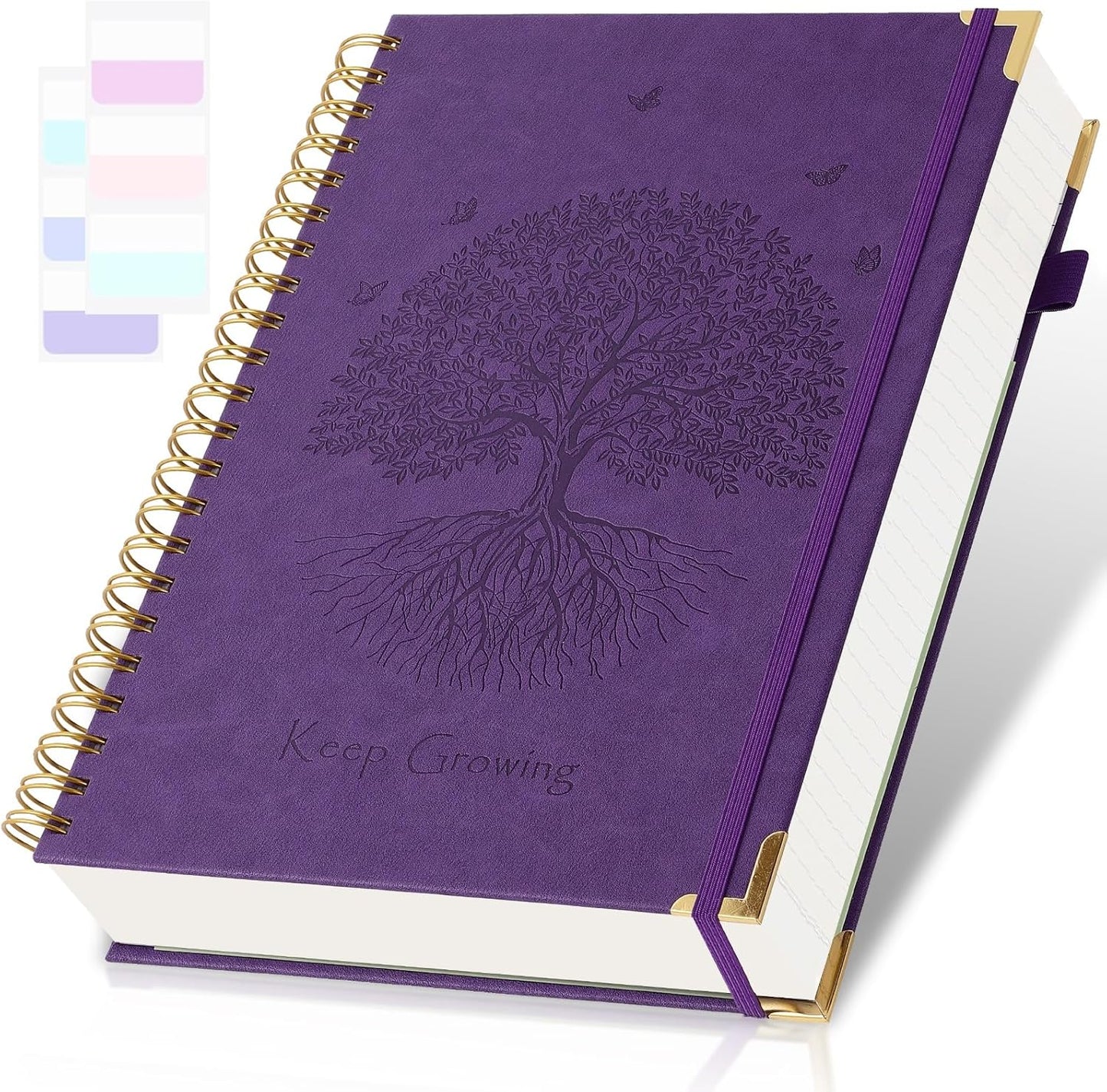Spiral Notebook, College Ruled Notebook, 8" x 10", 300 Pages Leather Journals for Writing, B5 Hardcover Journaling Notebooks for Work School, 24pcs Tabs, Large Embossed Journal for Women Men, Black