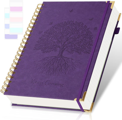 Spiral Notebook, College Ruled Notebook, 8" x 10", 300 Pages Leather Journals for Writing, B5 Hardcover Journaling Notebooks for Work School, 24pcs Tabs, Large Embossed Journal for Women Men, Black