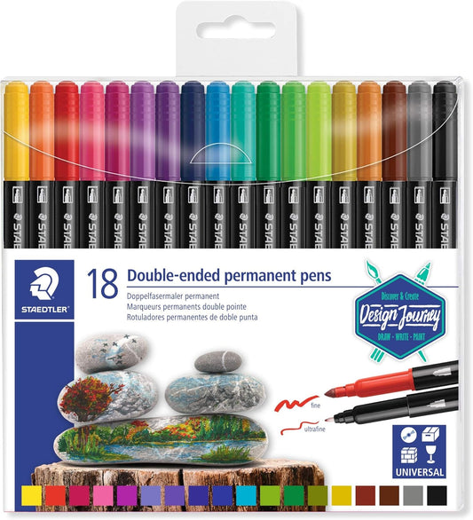 Staedtler Double Ended Permanent Pens, Fine and Ultra-Fine, 18 Colors, 3187 TB18