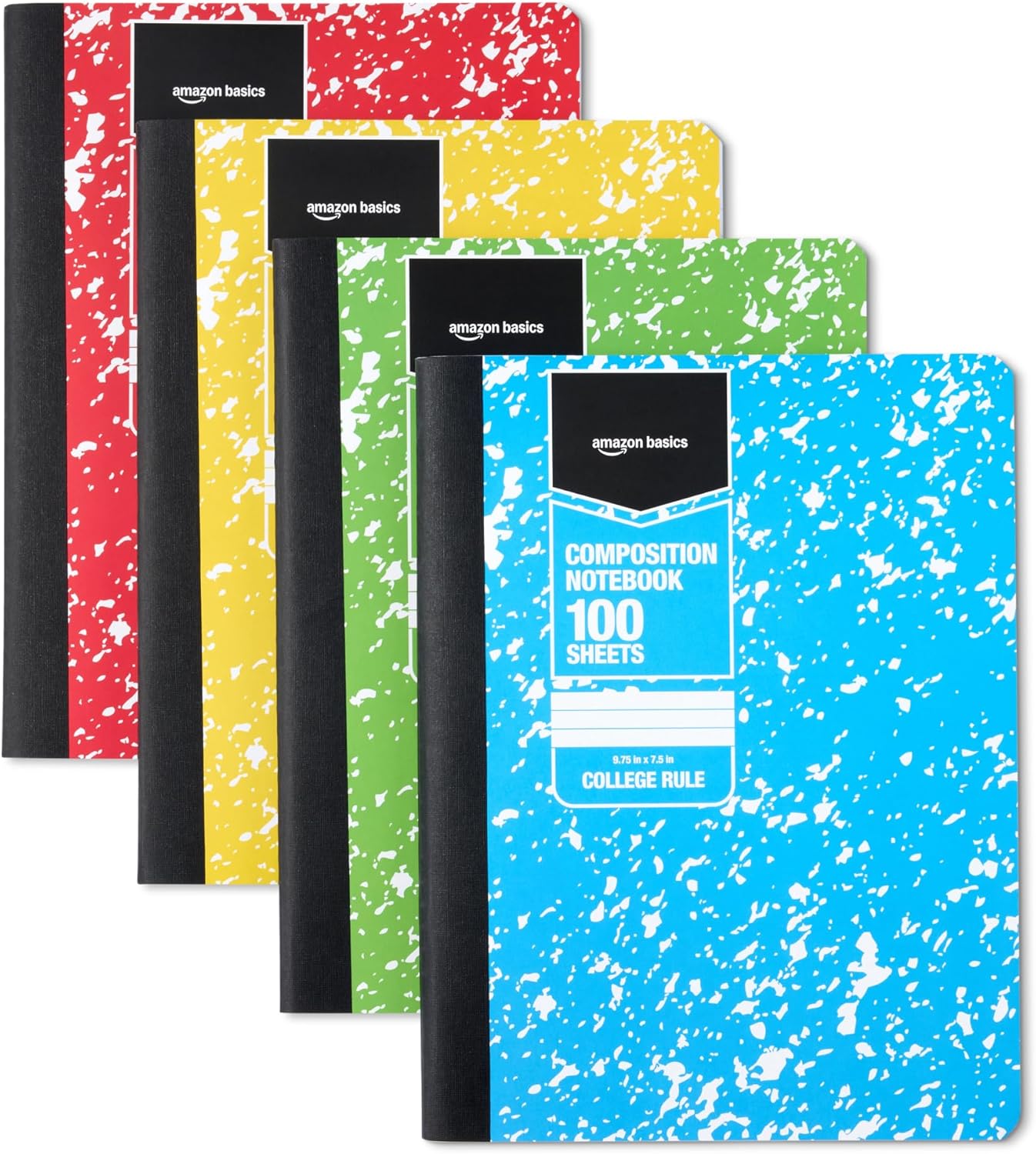 Amazon Basics Composition Notebook, College Ruled, 100 Sheets, 9.75" x 7.5", Assorted Marble Colors, 12-Pack