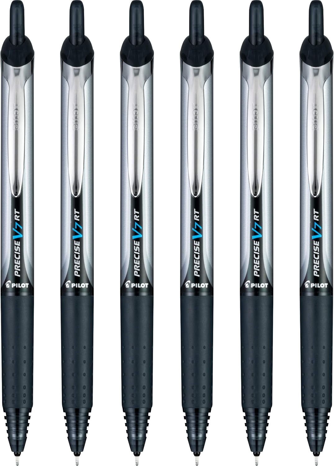 Pilot Precise V7 RT Refillable & Retractable Liquid Ink Rollerball Pens, Black Ink Pens, Fine Point (0.7 mm), 6-Pack - Ideal for School, Journaling, and Office Writing