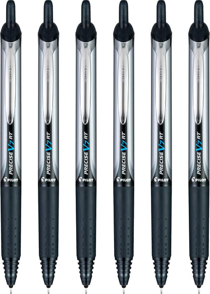 Pilot Precise V7 RT Refillable & Retractable Liquid Ink Rollerball Pens, Black Ink Pens, Fine Point (0.7 mm), 6-Pack - Ideal for School, Journaling, and Office Writing
