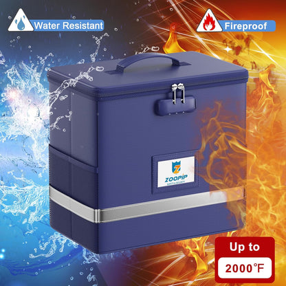 Fireproof File Box with Lock, Document Box Storage Organizer, Suitable for Hanging File Folders in Letter Size, Collapsible File Box, Reflective Strip for Fast Find (12.2"*6"*10.2, Black)