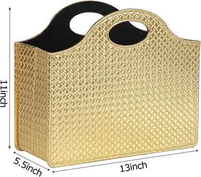 HofferRuffer Magazine Basket Holder, Foldable Magazine Rack, Document File Holder Organizer, File Folder, Newspaper Storage Bin Organizer for Home or Office (Brown)