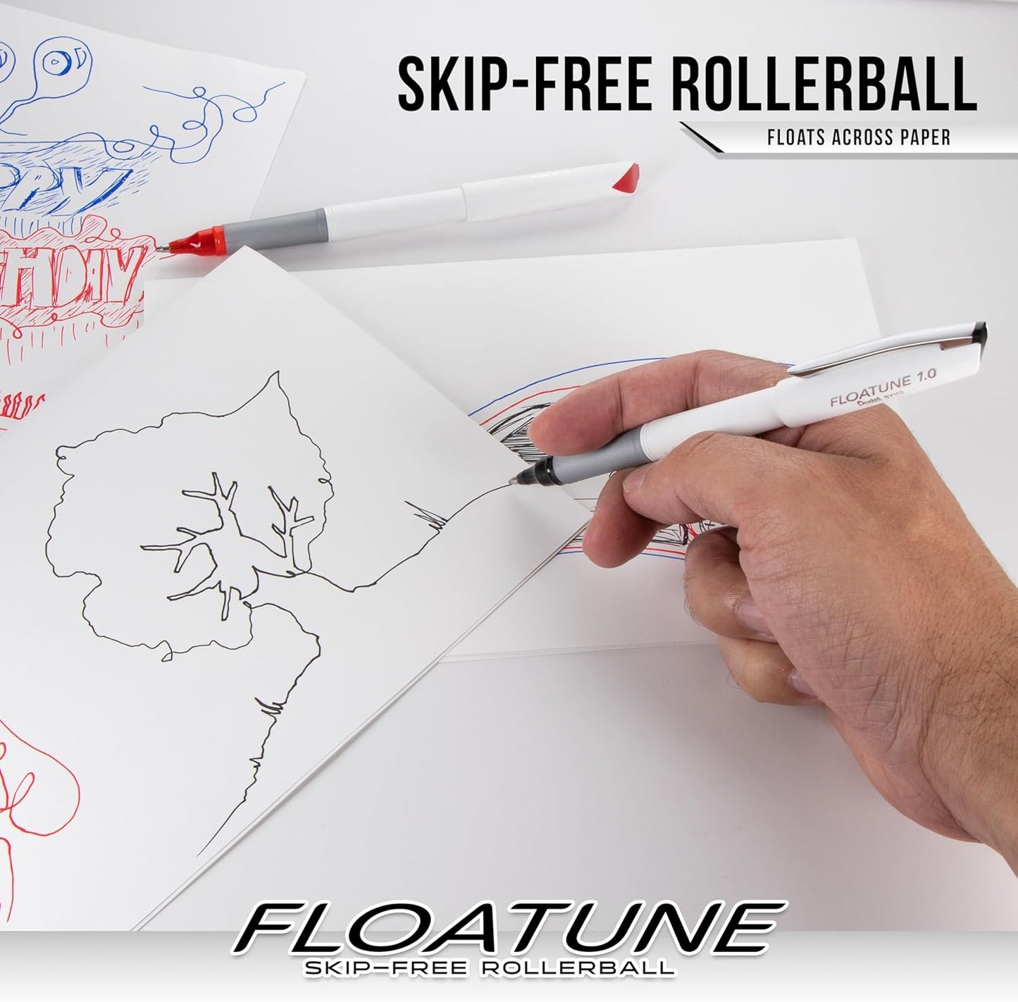 Pentel Floatune Rollerball Pen, (1.0mm), Bold Point, Blue Ink, Pack of 8 (BY110PF8C)