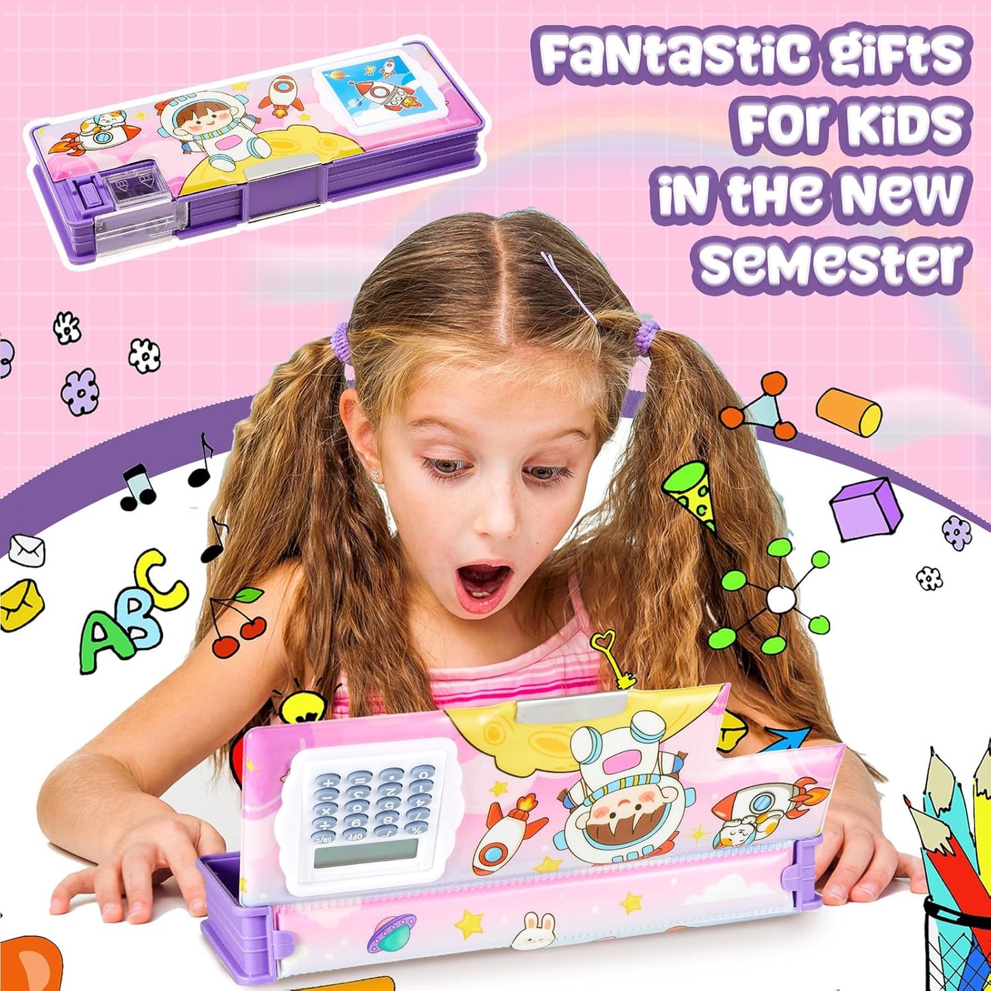 Henoyso Multifunctional Pencil Box for Girls Butterfly Pencil Case with Calculator and Sharpener Cool Cute Pencilcase School Supplies Essentials Christmas Birthday Gift Present for Kids Teens