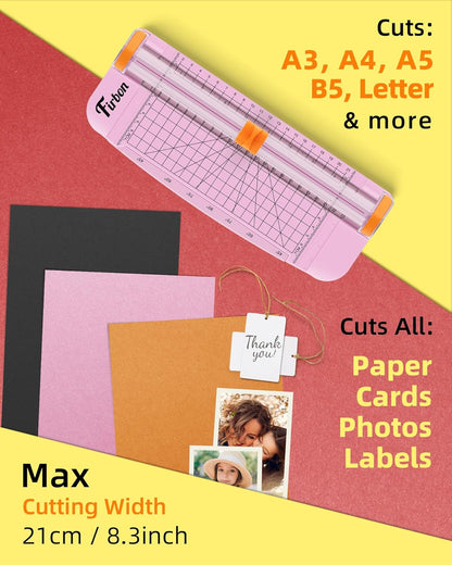 Firbon Morandi A5 Paper Cutter, Straight Small Paper Trimmer with Side Ruler for Scrapbooking Craft, Paper, Coupon, Label, Cardstock