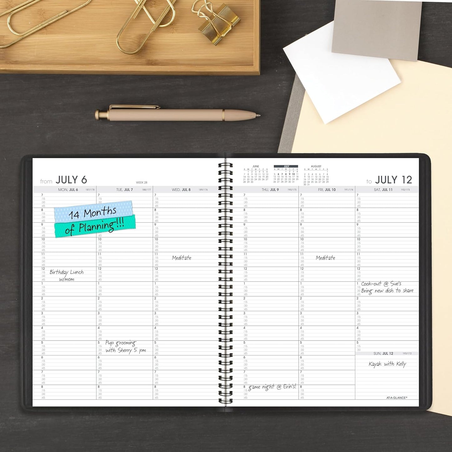 AT-A-GLANCE Planner 2026-2027 Weekly Academic 14-Month July-August, Quarter-Hourly Appointment Book, 8-1/4" x 11", Black (7095705)