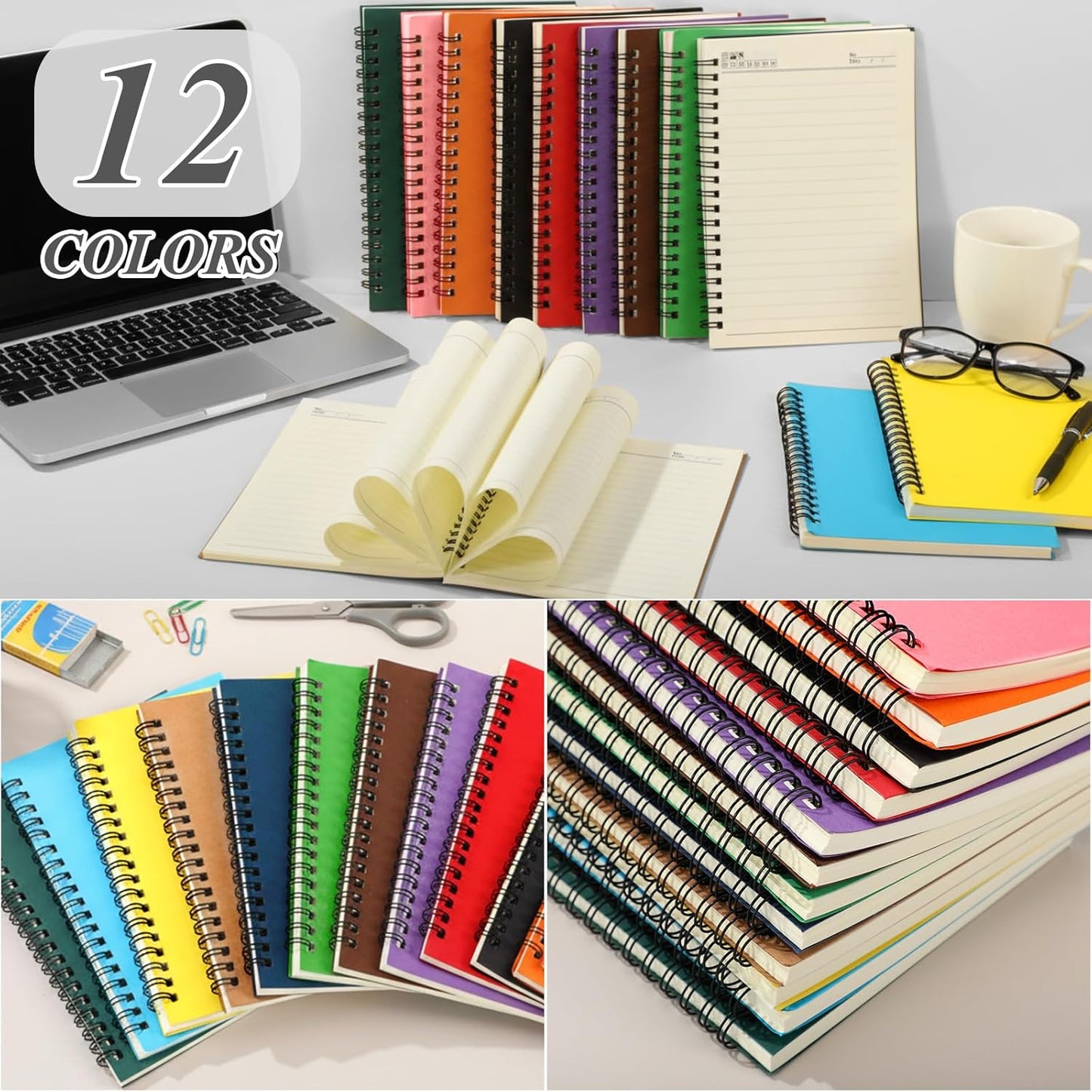 Leelosp 12 Pack Small Spiral Notebook Lined Spiral Journal College Ruled Notebook Wire Bound Kraft Cover, 120 Pages for Work (Multicolor,5.5 x 8.3 Inch)