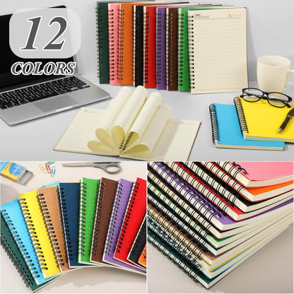 Leelosp 12 Pack Small Spiral Notebook Lined Spiral Journal College Ruled Notebook Wire Bound Kraft Cover, 120 Pages for Work (Multicolor,5.5 x 8.3 Inch)