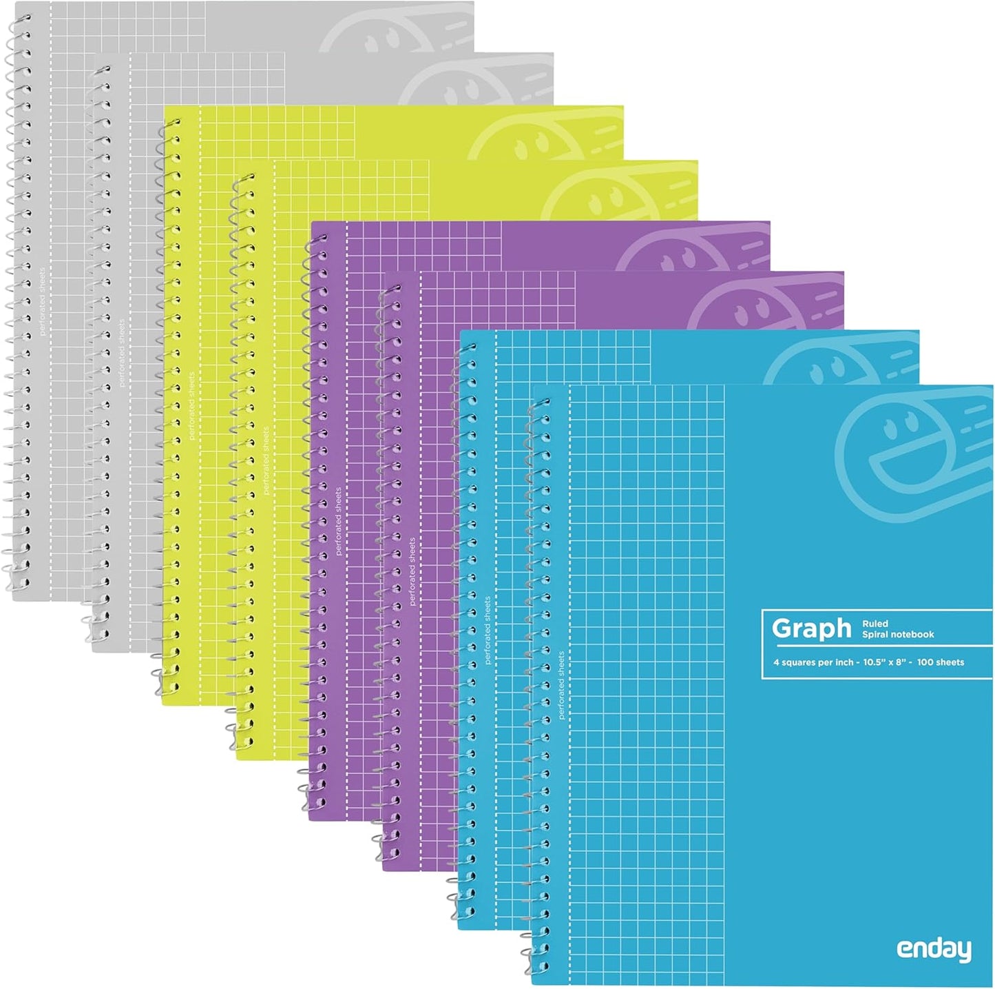Emraw Graph Paper Notebook (4 Pack) Grid Notebook, Graph paper spiral notebook, Graph notebook, 4 Squares per inch Grid paper notebook, White Paper Quad Ruled Spiral Assorted Colors - by Enday