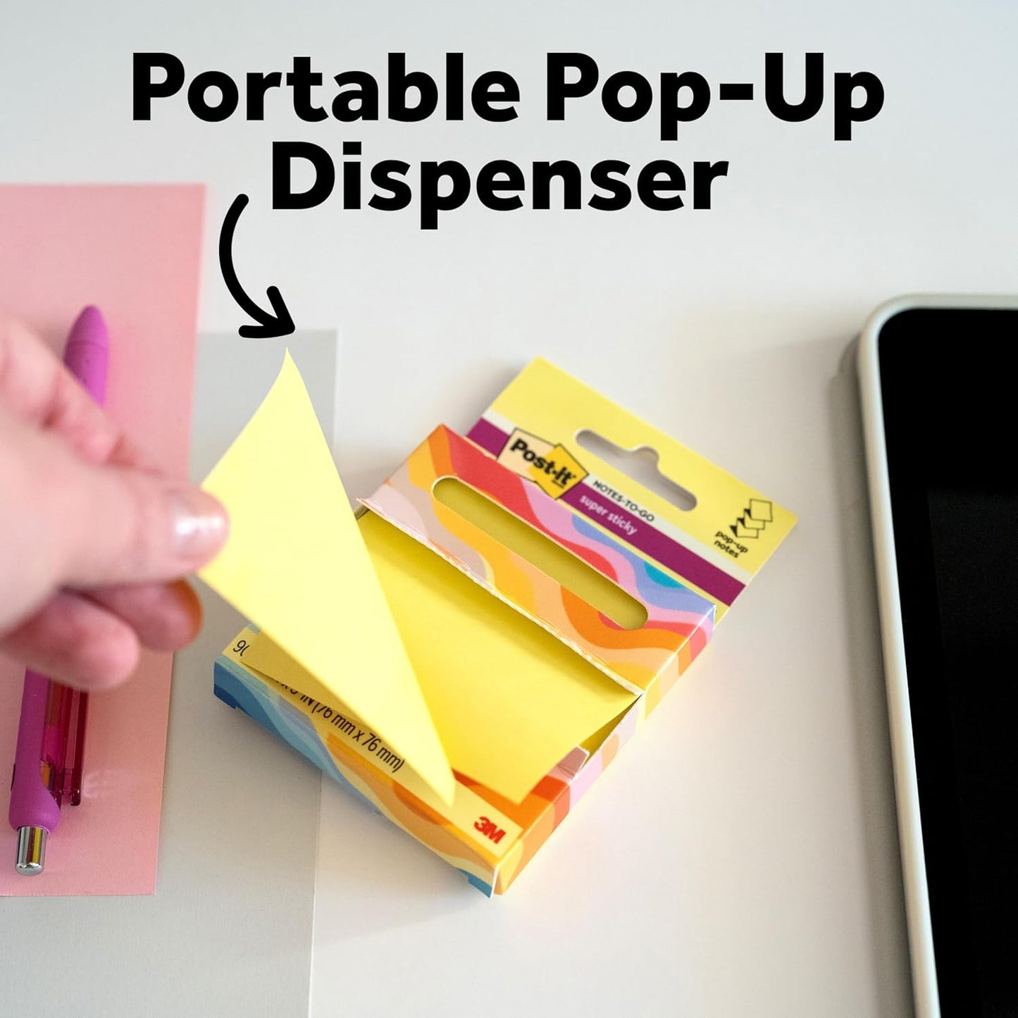 Post-it Super Sticky Pop-up Notes, 3 in x 3 in (76 mm x 76 mm), Citron Yellow, 1 Pad with 90 Sheets in Portable Pop-up Dispenser for Reminders, Calendars, to-Do Lists at Home, School, Office