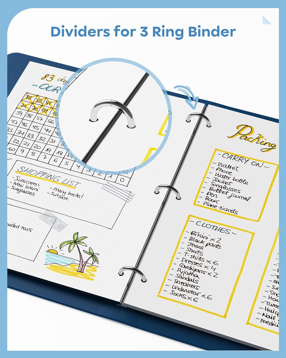 16 PCS 8 Tab Binder Dividers for 3 Ring Binder,Thicken, Write & Erase Reusable Waterproof Plastic Binders for School & Office Files, 2 Set, Extra 40 Labels