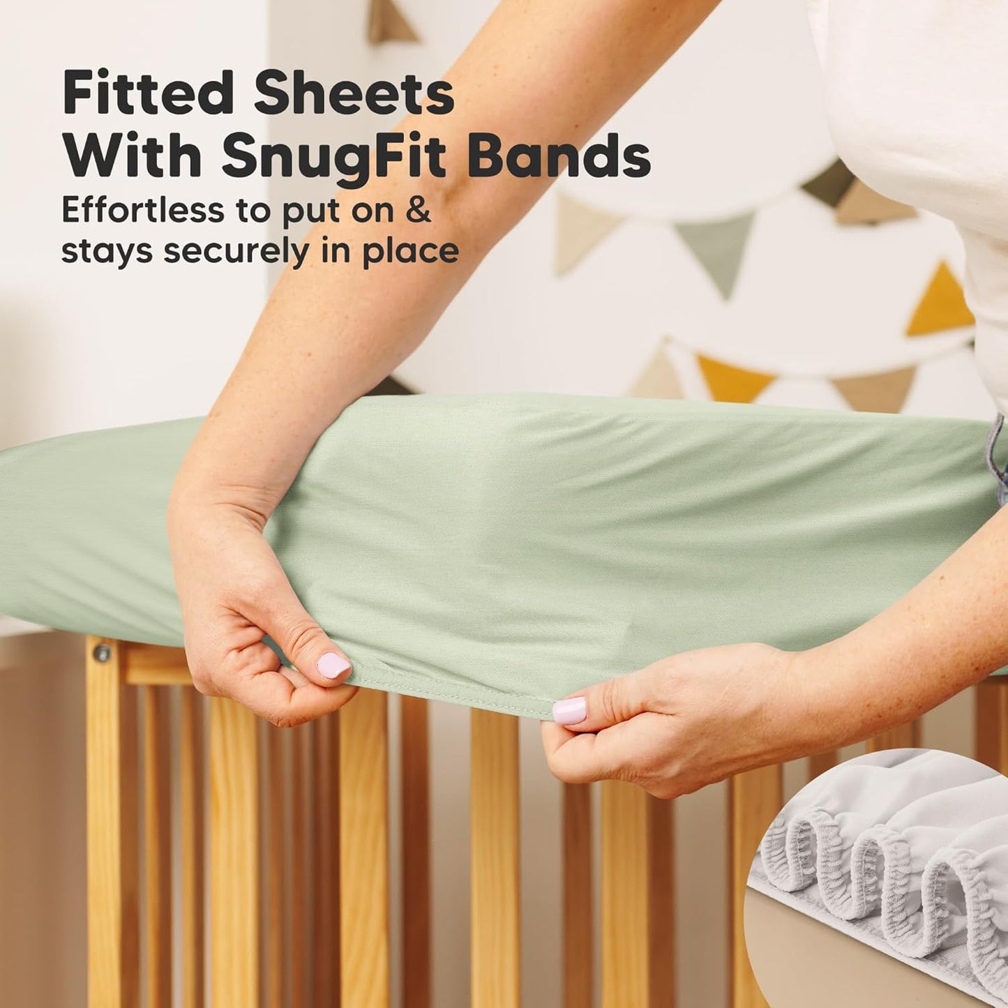 2-Pack Waterproof Crib Mattress Protector Cover Fitted - Quiet Baby Crib Mattress Pad Sheets, 52" x 28" Soft Quilted Cotton Baby Sheet, Machine Washable, Easy Fit, Durable (Soft White/Mavy)