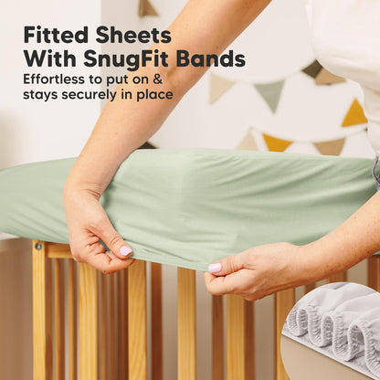 2-Pack Waterproof Crib Mattress Protector Cover Fitted - Quiet Baby Crib Mattress Pad Sheets, 52" x 28" Soft Quilted Cotton Baby Sheet, Machine Washable, Easy Fit, Durable (Soft White/Mavy)