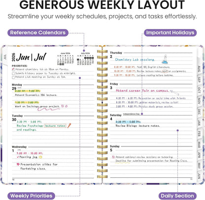 Planner 2026-2027, Academic Year Monthly and Weekly Calendar Planner, Jul 2026 - Jun 2027, Hardcover Teacher Student Planning Agenda book with Tabs, Perfect for School Office Supplies, 6.3" x 8.5" - Wildflowers