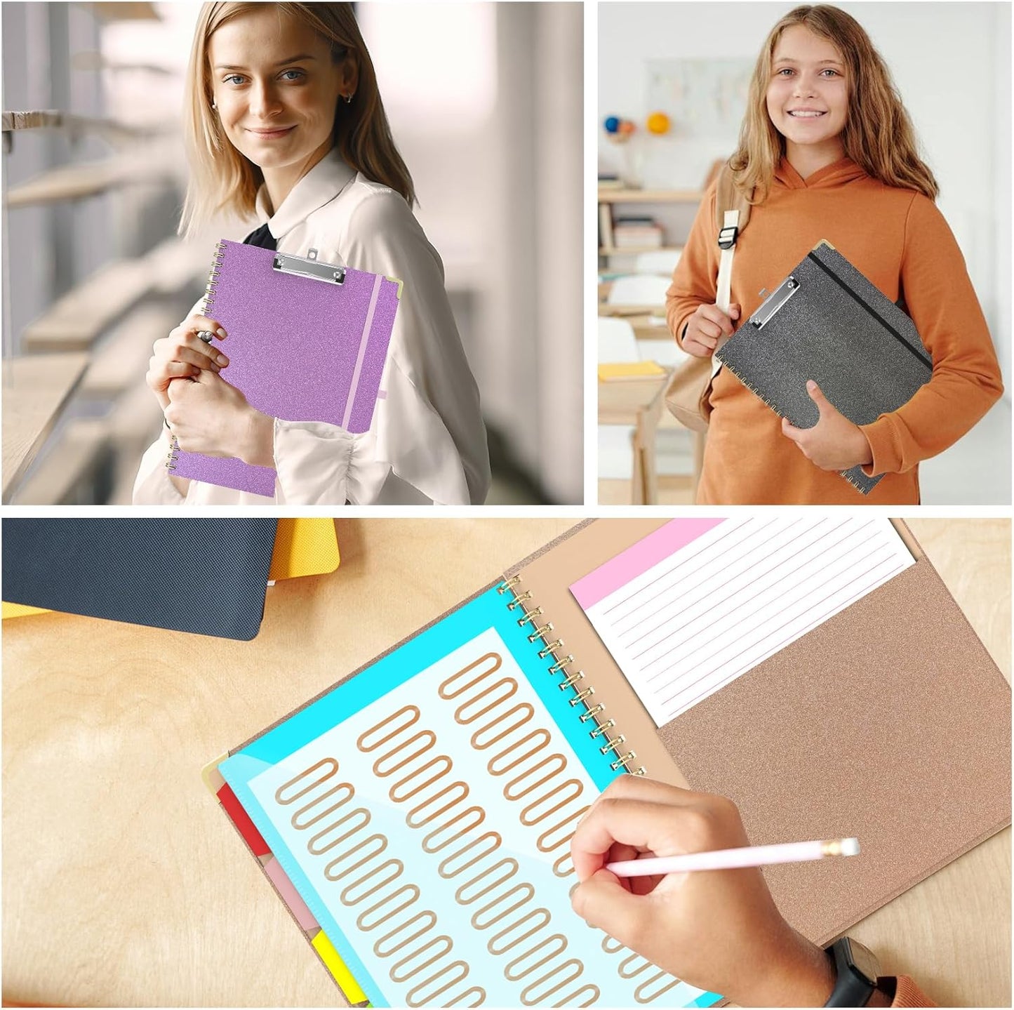 Clipboard Folio with Storage Clipboards Padfolio Notebook for Letter Size (11" x 8.5"), Pink Clipboards with 10 Pockets and 5 Folders Nursing Teacher School Essentials (Stay Positive)