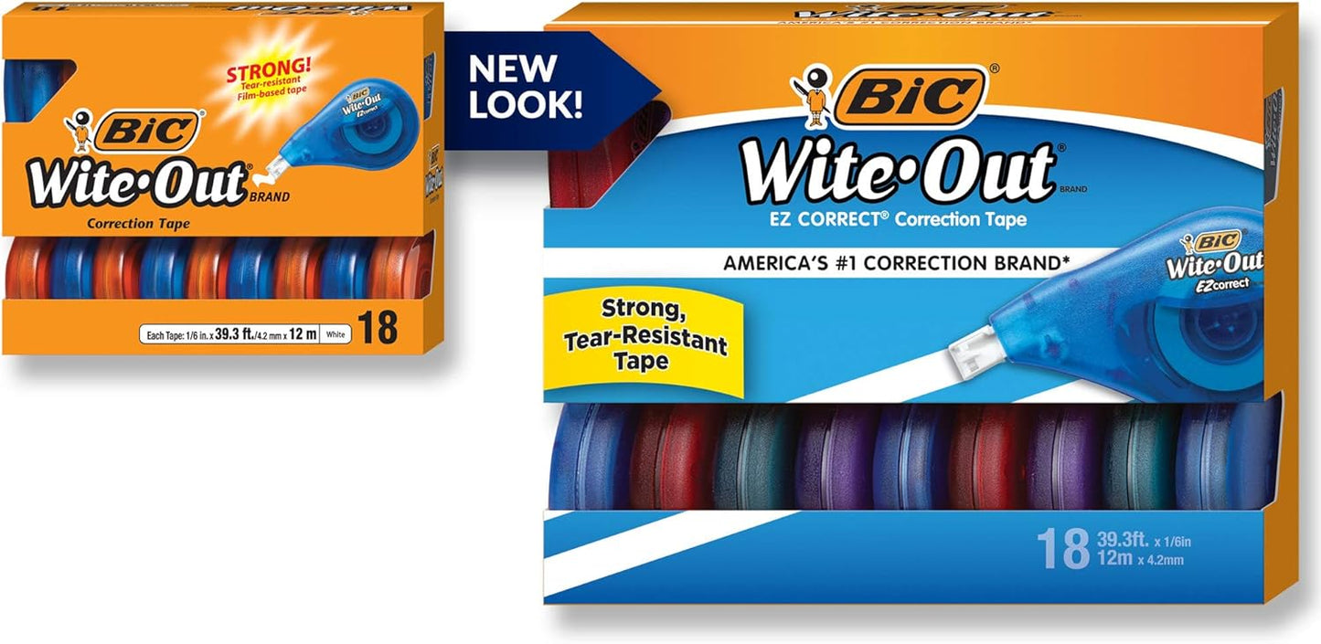 BIC Wite-Out EZ Correct Tear-Resistant Correction Tape with 39.3 ft of Tape, 10-Count Pack in White