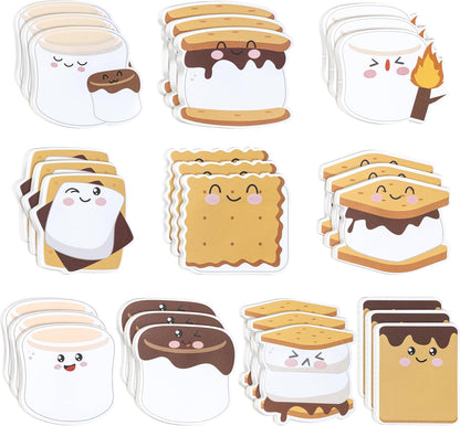 CJiangpo 30Pcs Marshmallow Sticky Notes Pads, 600 Sheets Cute Self Stick Notepad Memo Pads Funny Cartoon Page Marker Classroom Rewards Camping Themed Gift