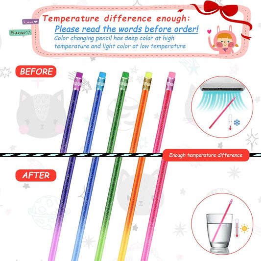Zonon Color Changing Mood Metallic Glitter Pencil with Eraser Wooden Heat Activated Color Changing Pencils Thermochromic for Prizes Birthday Gift Party Favors(30 Pieces)