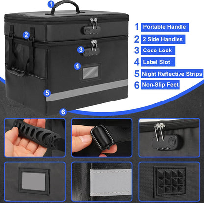 EXLIFBAG File Organizer, Fireproof File Box with Lids, Important Document Organizer Box with Lock, Portable File Folder Organizer with Handle