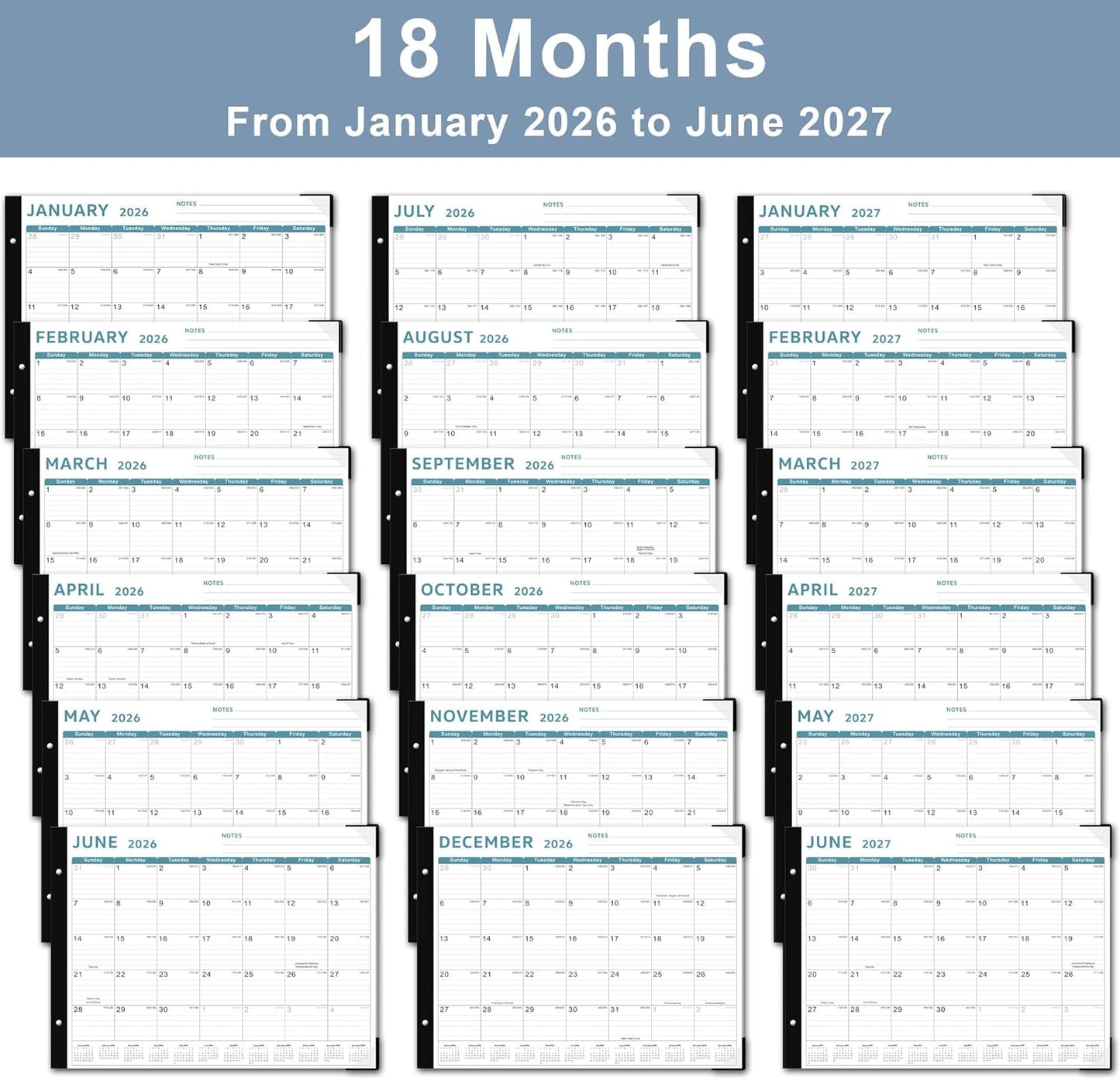 Desk Calendar 2026, KOPEESY 22" x 17" Large Desk Calendar, 18 Mouths From January 2026 to June 2027, Desktop Calendar with Notes and Thick Paper for Home, Office and School