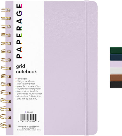 PAPERAGE Lined Spiral Journal Notebook, (Black), 160 Pages, Hardcover Journal for Women & Men, Medium 5.5 in x 8 in - 100 GSM, Thick Paper, Spiral Notebook for Work, School & Journaling