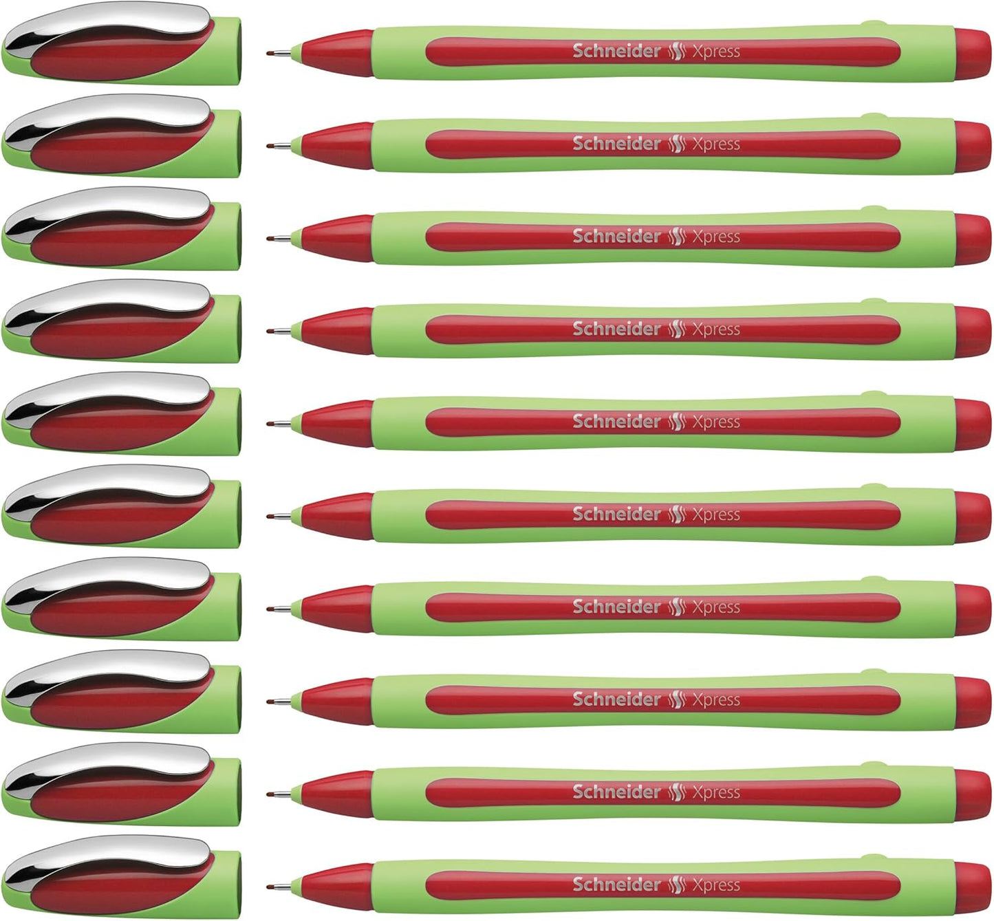 Schneider Xpress Premium Fineliner, 0.8 mm Porous Point, Light Green Barrel, Blue Ink, Box of 10 Pens (190003)