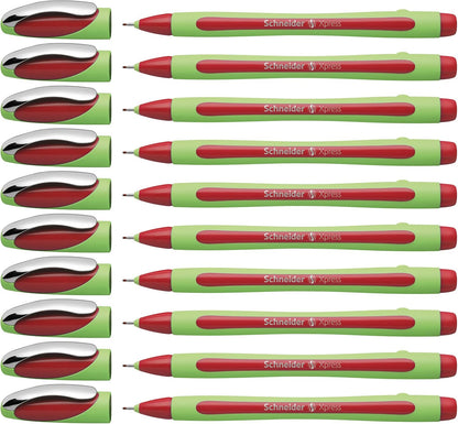 Schneider Xpress Premium Fineliner, 0.8 mm Porous Point, Light Green Barrel, Blue Ink, Box of 10 Pens (190003)