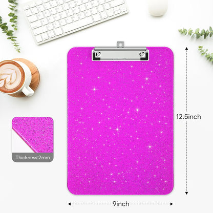 A4 Plastic Glitter Clipboard, Sparkly Pink 12.5 x 9 Letter Size for Classroom, Students, Teacher, Nurse, 8.5 x 11 Clip Board with Low Profile Clip, Office & School Supplies