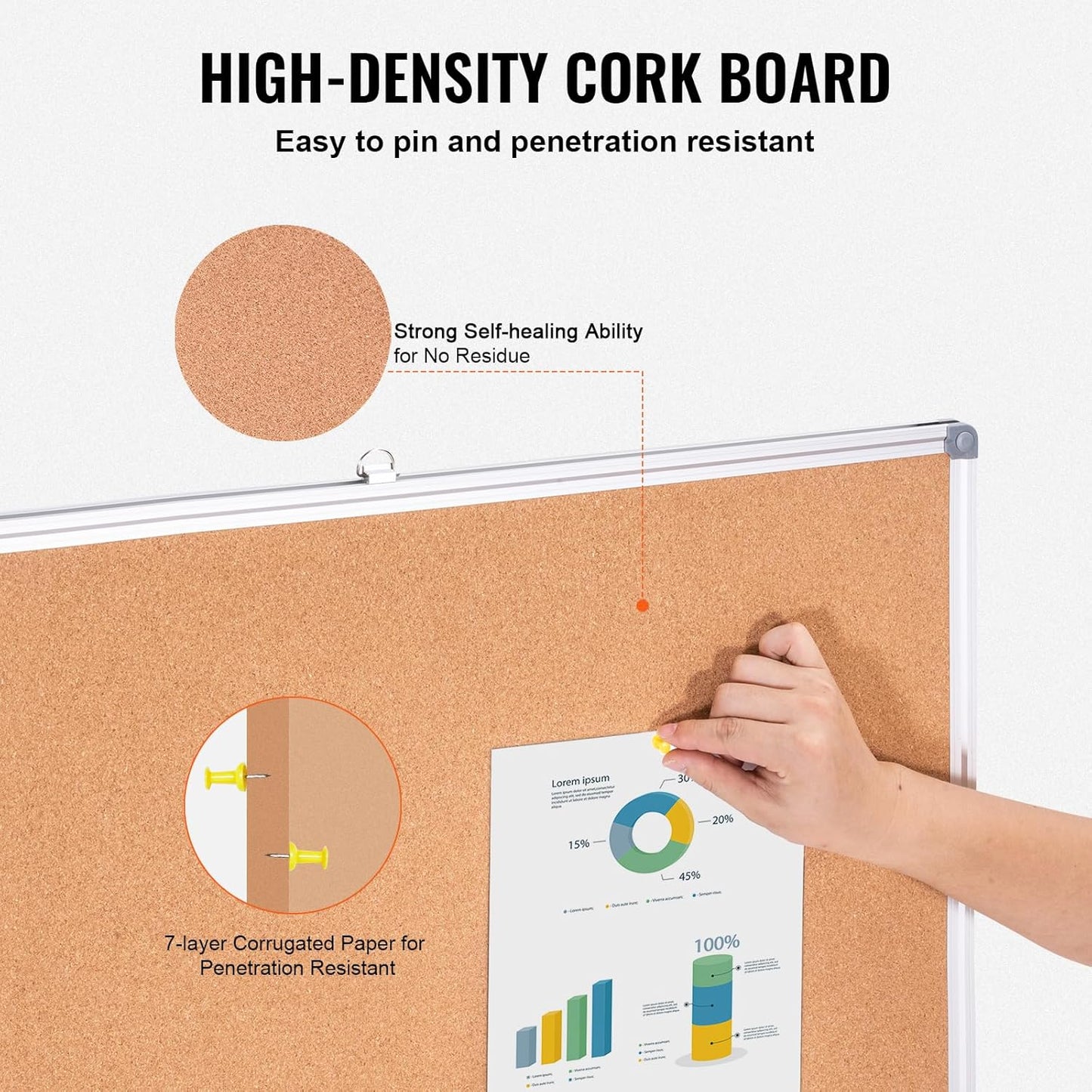 VEVOR 24 x 36 Cork Board, Large Bulletin Board with Black MDF Frame, Wall Mounted Pin Board for Office, School and Home Decor, Hanging Message Board for Pictures and Notes, 10 Push Pins Included