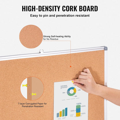 VEVOR 24 x 36 Cork Board, Large Bulletin Board with Black MDF Frame, Wall Mounted Pin Board for Office, School and Home Decor, Hanging Message Board for Pictures and Notes, 10 Push Pins Included
