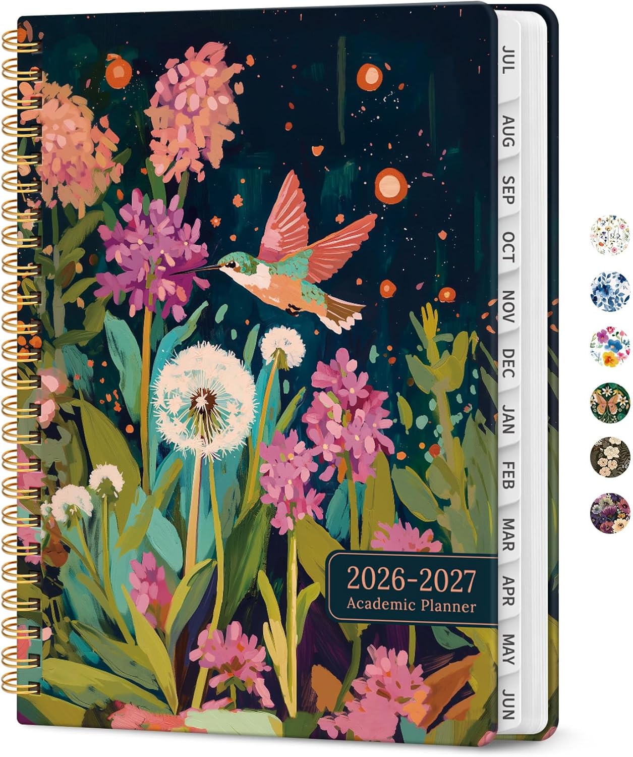 Planner 2026-2027, Academic Year Monthly and Weekly Calendar Planner, Jul 2026 - Jun 2027, Hardcover Teacher Student Planning Agenda book with Tabs, Perfect for School Office Supplies, 6.3" x 8.5" - Wildflowers