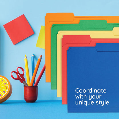 File Folder, 1/3 Cut Tab, Letter Size, Yellow, Great for Organizing and Easy File Storage, 100 Per Box