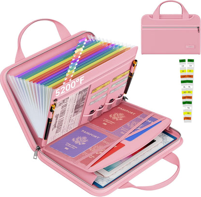 Tamfile Fireproof Accordion File Organizer with Handle, 13 Pocket Transparent Expanding File Folder with Zipper & Labels, File Folder with Multi-Pockets Paper Organizer Folder for Letter A4 Files