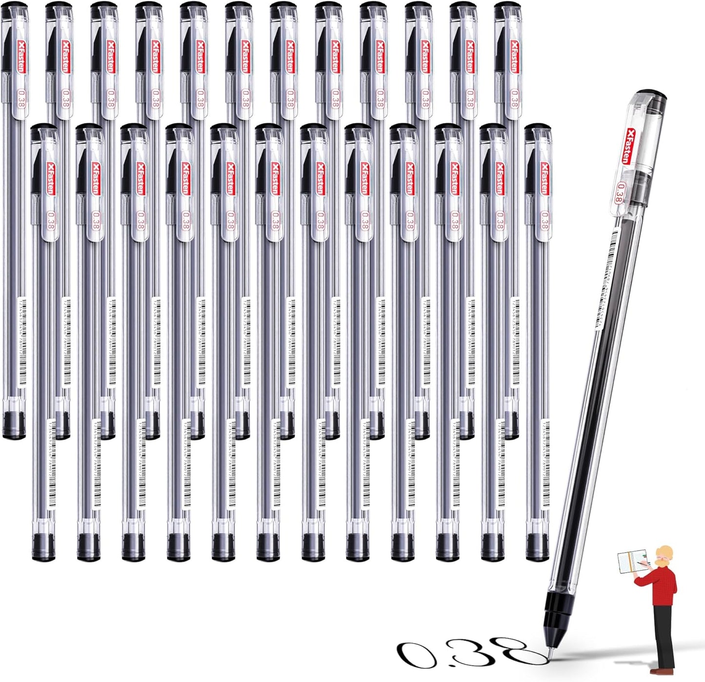 XFasten Extra Fine Point Pens 0.38mm 24-Pack Japanese-Style Fine Tip Gel Ink Ballpoint Pen Black, Smooth Ink Flow, Smudge-Free, Quick-Drying, No Smear for Journaling, Note-Taking, Office, and School