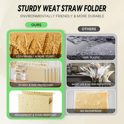 XINGIA Extra Capacity Wheat Straw Hanging File Folders Legal Size,2 Inch Expandable Plastic Hanging File Organizer,12 Pack Heavy Duty Hang Folders for Filing Cabinet,Bulky Files(Morandi Green)