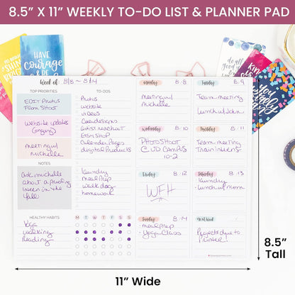 bloom daily planners Horizontal Weekly Tear-Off To Do List Planning Pad - Undated Notepad Organizer & Healthy Habit Tracker - 8.5” x 11” - Floral