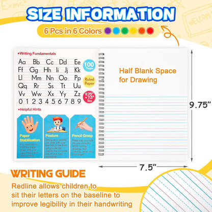 Henoyso 8 Pcs 100 Pages Spiral Primary Composition Notebook K-2 Bulk Primary Journal Drawing Handwriting Practice for Kids 4-6 Kindergarten Preschool Home School 1st 2nd Grade Student (Fresh Color)