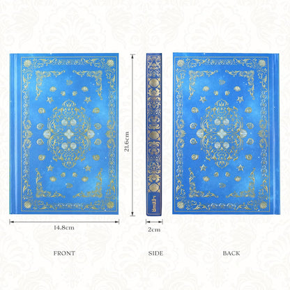 Hardcover Lined Journal - 224 Pages 100GSM Thick Paper A5 Notebook with Gilded Edges, Elegant Blue Damask Floral Pattern, Classic Aesthetic Diary for Women