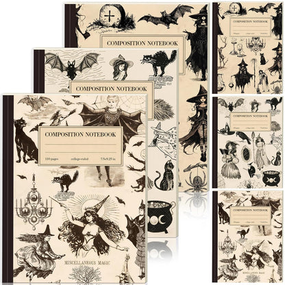 Colarr 6 Pcs Composition Notebook College Ruled Paper Vintage Decomposition Notebook 110 Page 7-1/2" x 9-1/4" Anatomy Medical Illustration Skull Skeleton Med Journal Radiology Tech Student (3,Witch)