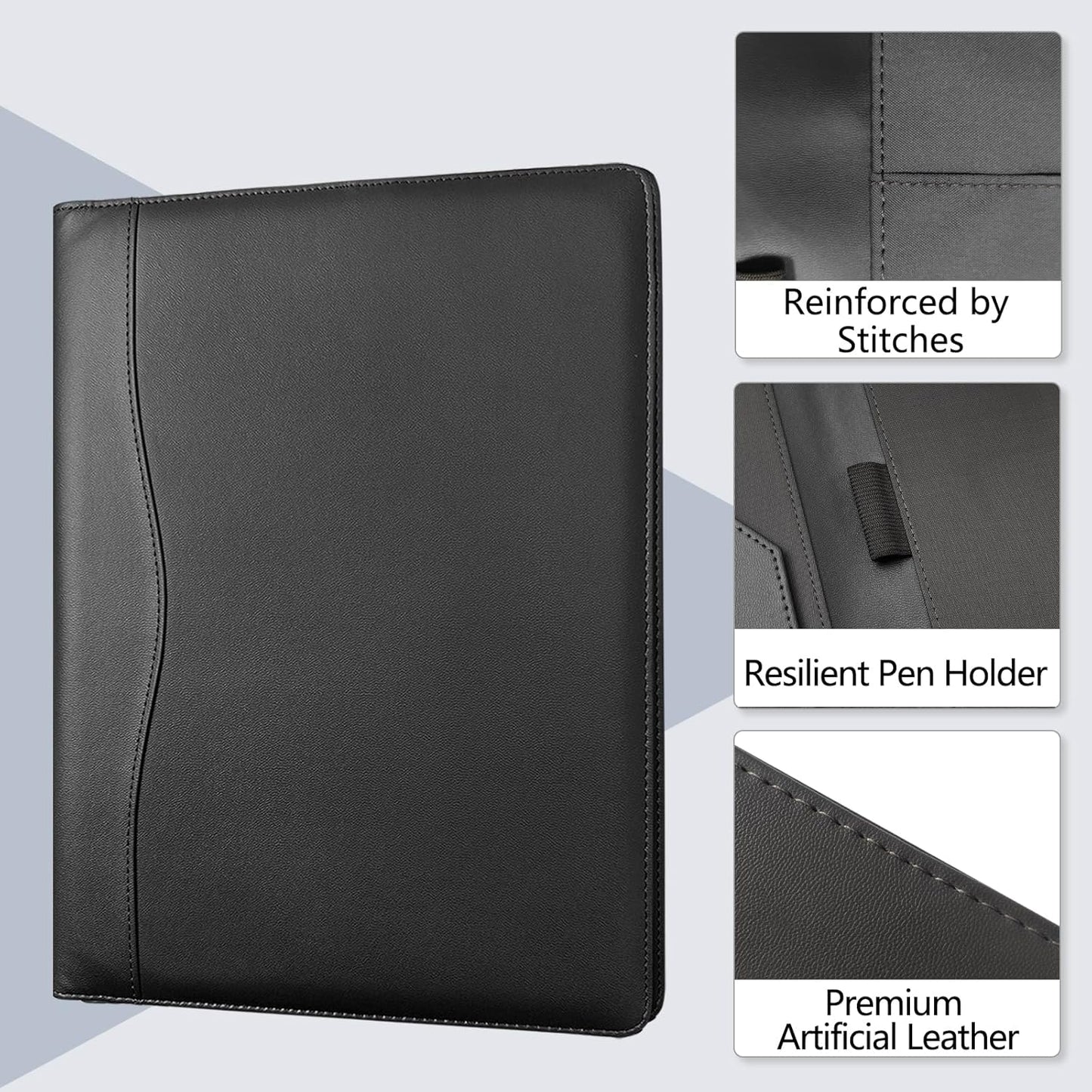 Padfolio Portfolio Organizer Legal Pad Holder Padfolio Folder Leather Portfolio Storage Clipboard Notepad with Cover for Letter Size A4 Writing Pad for Business and School Office