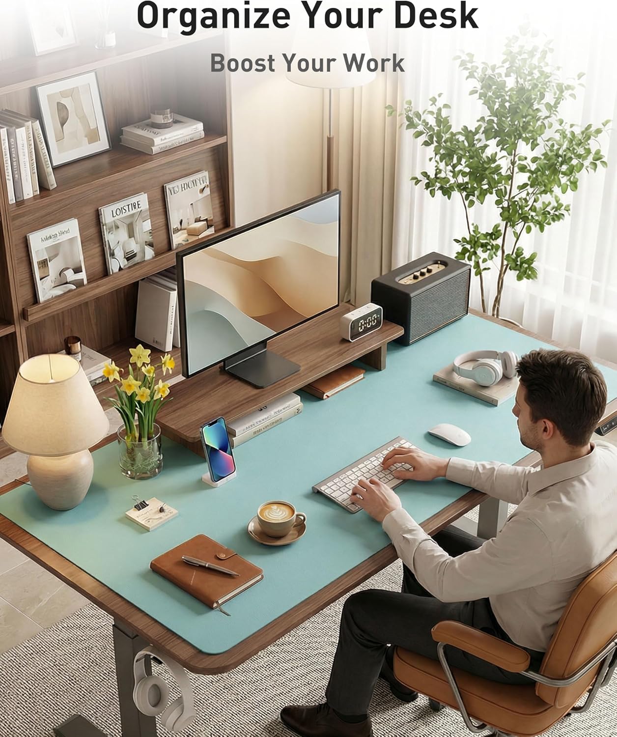 Aothia Leather Desk Pad Protector, Mouse Pad, Office Desk Mat, Non-Slip PU Leather Desk Blotter, Laptop Desk Pad, Waterproof Desk Writing Pad for Office and Home (Black,36" x 17") - Colors B