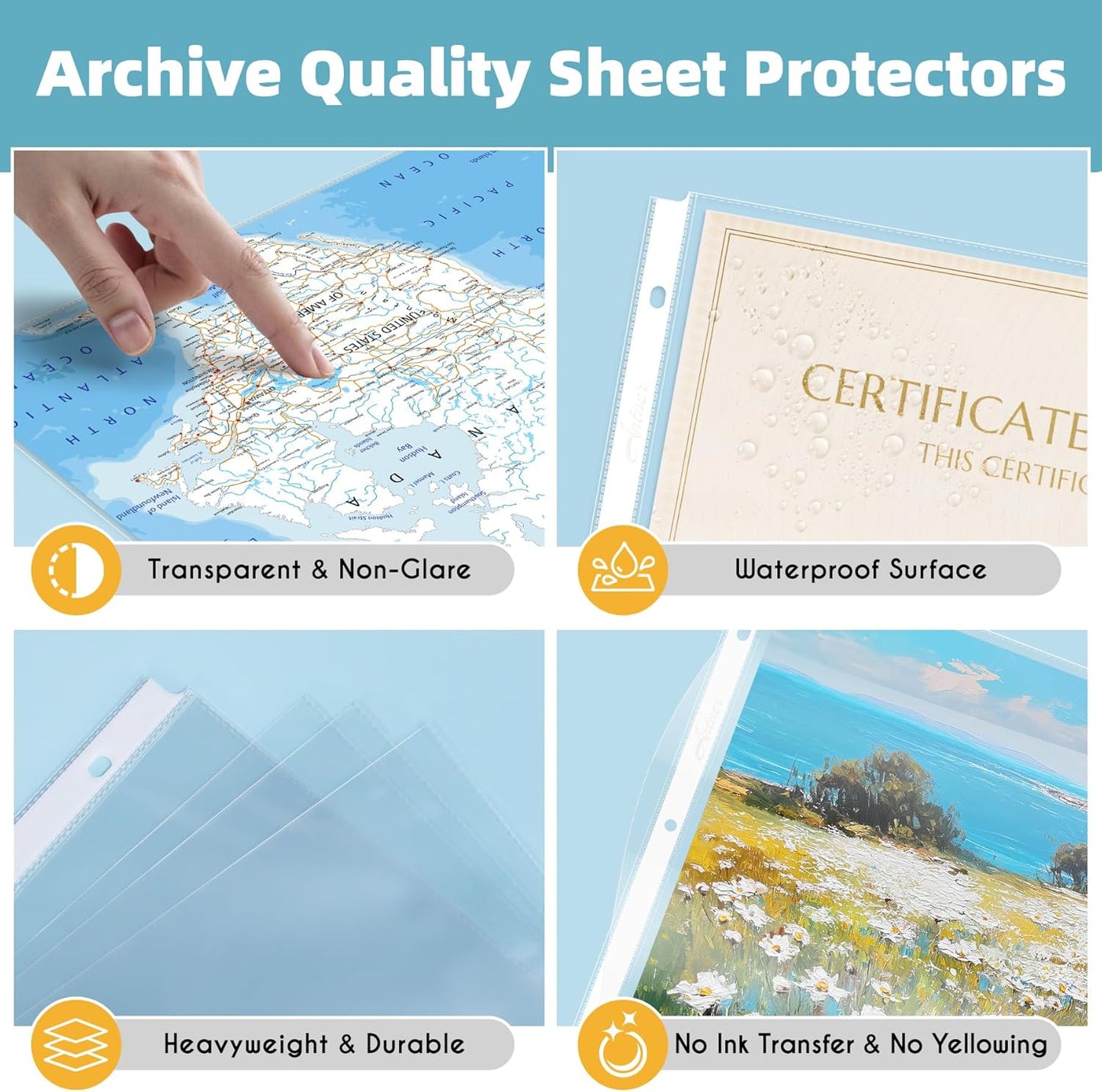 Antner 11x17 Inch Sheet Protectors (25-Pack) - Ledger Size Heavy Duty Clear Plastic Archival Sleeves, 3 Hole Punched for 3-Ring Binders, Side Loading Oversized Page Protectors for Documents Newspaper