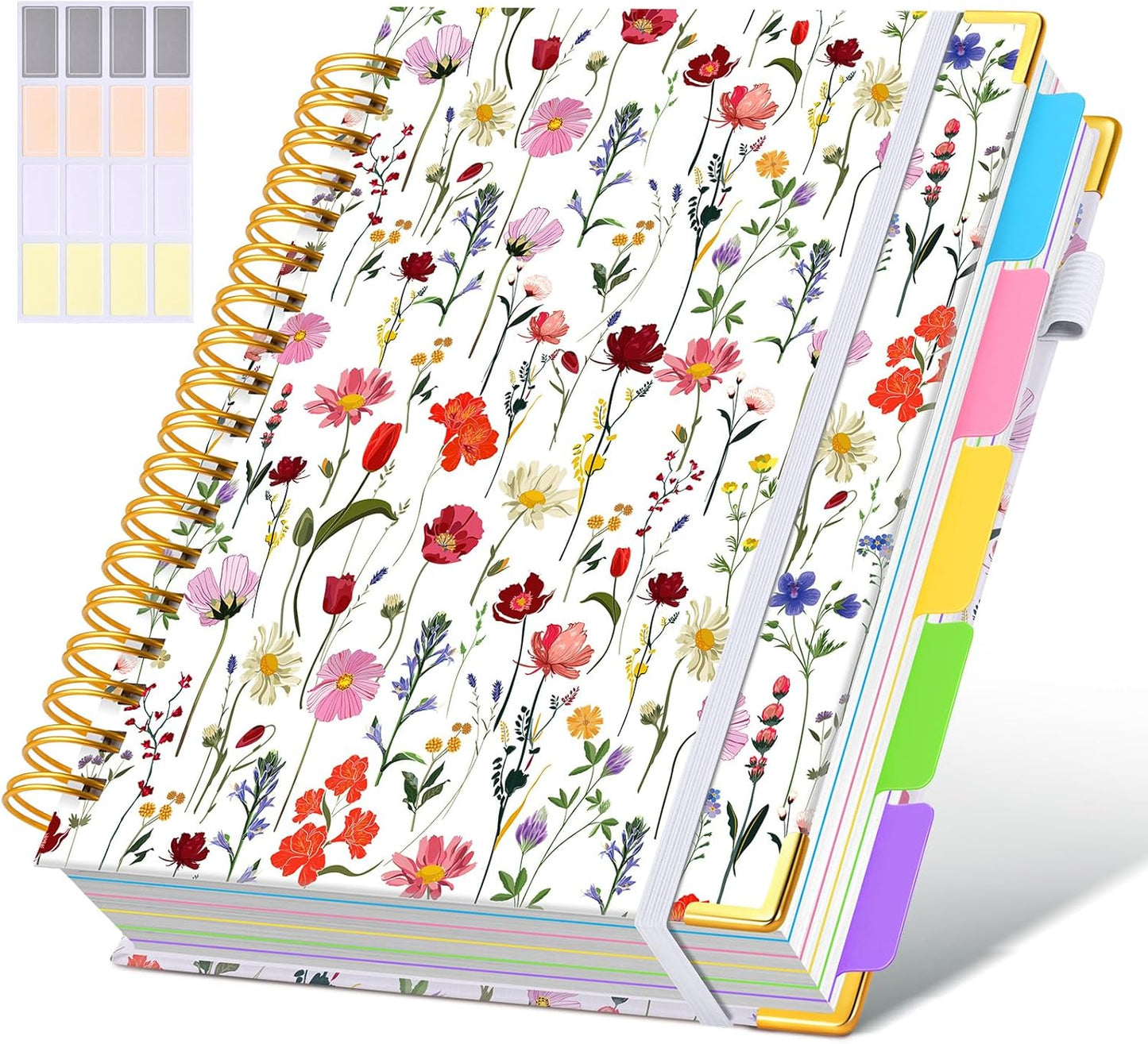 Hardcover Spiral Notebook Journal with Removable Dividers Tabs, 300 Pages Leather 5 Subject Notebook College Ruled, 8"x10" Large B5 Notebooks for Work School Note taking, Lined Journal for Women, Pink