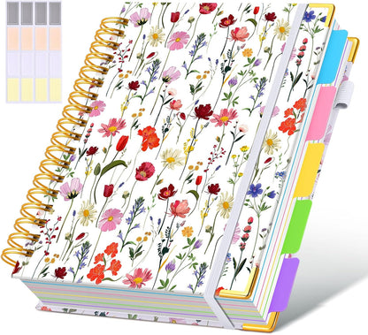 Hardcover Spiral Notebook Journal with Removable Dividers Tabs, 300 Pages Leather 5 Subject Notebook College Ruled, 8"x10" Large B5 Notebooks for Work School Note taking, Lined Journal for Women, Pink