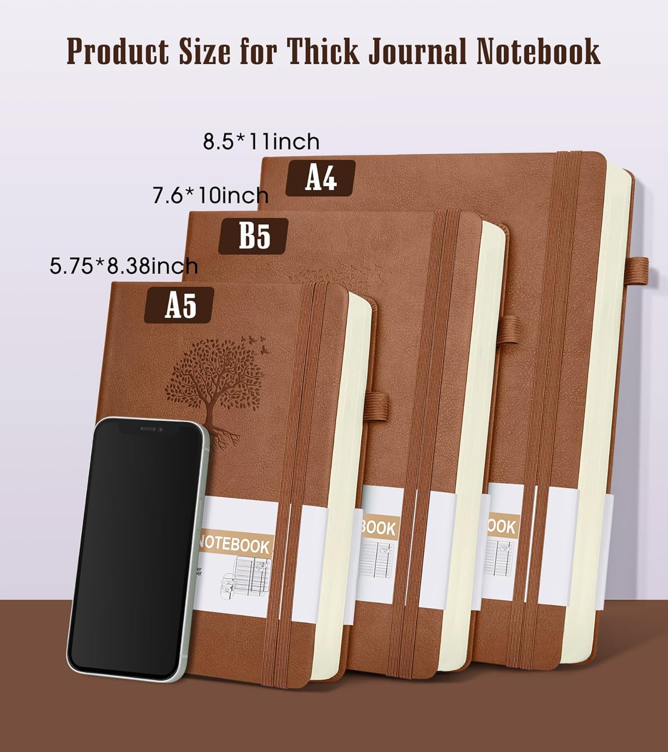 Lined Journal Notebook -365 Pages A5 Thick Journals for Writing Ruled Notebook, Hardcover Leather Journal for Women Men Daily Journal Notebook for Work, Note Taking, 100Gsm Lined Paper( 5.75'' X 8.38'' Green)