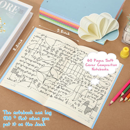 Handepo 100 Pack A5 Composition Notebooks 72 Pages/36 Sheets Ruled Lined Composition Kraft Notebooks Bulk Soft Cover Journals Travel Memo for Students Classroom Office Supplies(a5, Colourful)